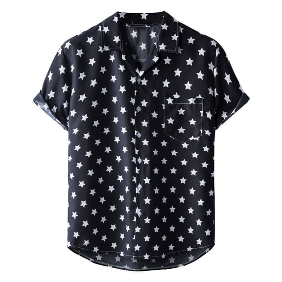 Mens Button Up Beach Shirts Stripes Tropical Print Short Sleeve Lightweight Holiday Hawaiian Outfits Summer Top