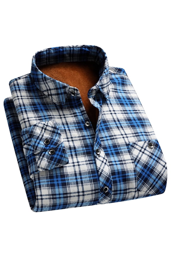 Mens Button Up Flannel Plaid Shirt Long Sleeve Fleece Lining Shacket Jacket Pockets Thick Warm Checkered Winter Tops (3XL, Blue E)