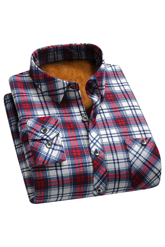 Mens Button Up Flannel Plaid Shirt Long Sleeve Fleece Lining Shacket Jacket Pockets Thick Warm Checkered Winter Tops (5XL, Red E)