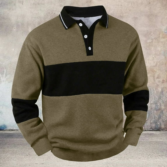 Mens Button Up Polo Shirt Long Sleeve Color Block T Shirts for Men Lightweight Casual Striped Golf Polos