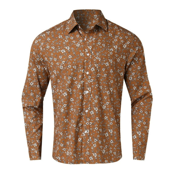 Mens Button Up Shirt Floral Print Turndown Collar Short Sleeve Shirt Lightweight Casual Relaxed Fit Mens Shirt