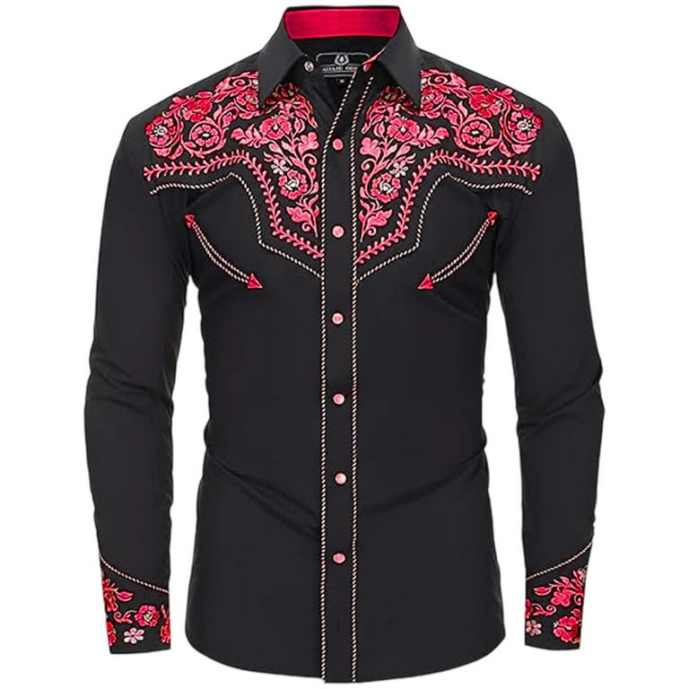 Mens Button Up Shirt Vintage Pearl Snap Shirt Rhinestone Cowboy