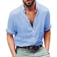 thumbnail image 1 of Mens Button Up Shirts Long Sleeve Linen Summer Lightweight Tops, 1 of 2