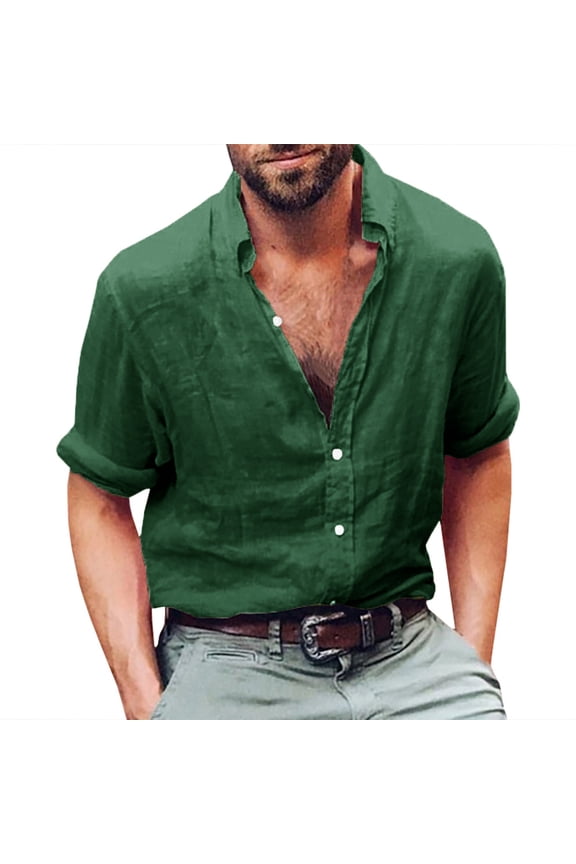 Mens Button Up Shirts Long Sleeve Linen Summer Lightweight Tops