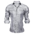 thumbnail image 1 of Mens Button Up Shirts Print Long Sleeve Spring Shirt Lightweight Casual Turn Down Collar Top Silver XXL, 1 of 2