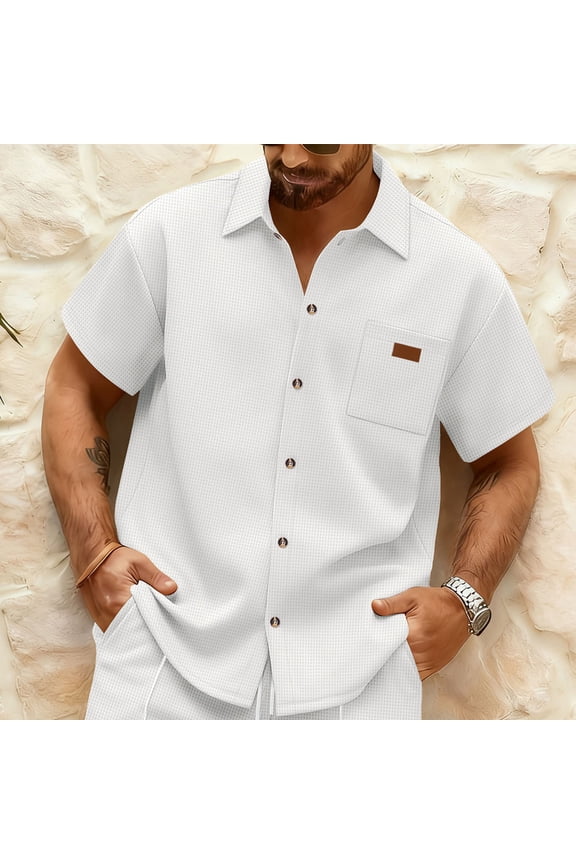 Mens Button Up Shirts Summer Lightweight Tops with One Pocket Loose Fit Short Sleeve Tees for Beach Party