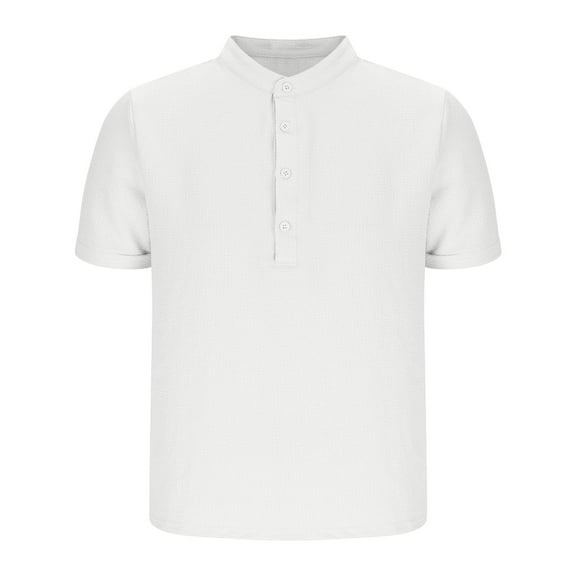 Mens Button Up T Shirts, Summer Tops for Men Casual Vintage Solid Color Short Sleeve T-Shirts S-3XL