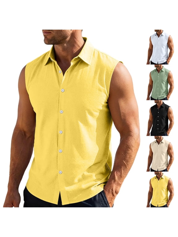 Mens Button down Shirts Collared Casual Sleeveless Tank Tops Casual Workout Summer Tank Tops M