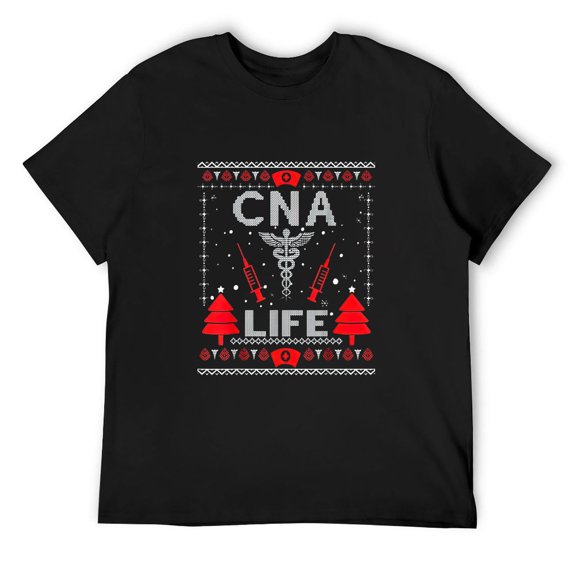 Mens CNA Life Ugly Christmas Sweaters Matching Group Xmas T-Shirt Black
