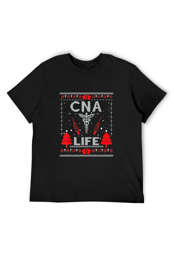 Mens CNA Life Ugly Christmas Sweaters Matching Group Xmas T-Shirt Black