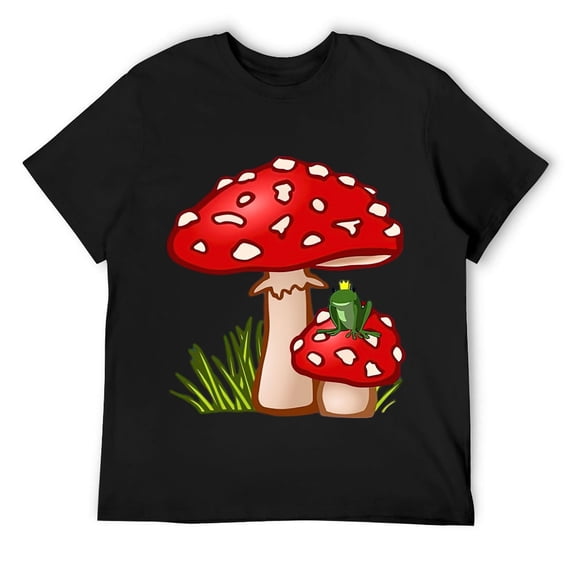 Mens COTTAGE CORE FROG PRINCE TOAD STOOL MUSHROOMS Short Sleeve T-Shirt Black 3XL