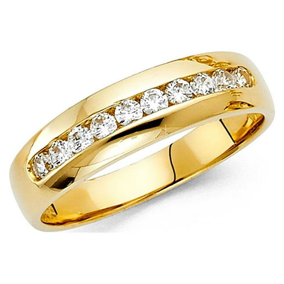Mens CZ Wedding Band Solid 14k Yellow Gold Engagement Ring Channel Set Polished Finish Fancy, Size 11.5