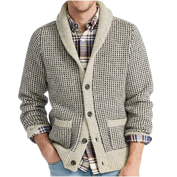 Mens Cable Knit Cardigan Stand Collar Pullover Sweater Cable Knitted Chunky Winter Fashion Buttons Twisted Thermal Sweaters Beige XXL