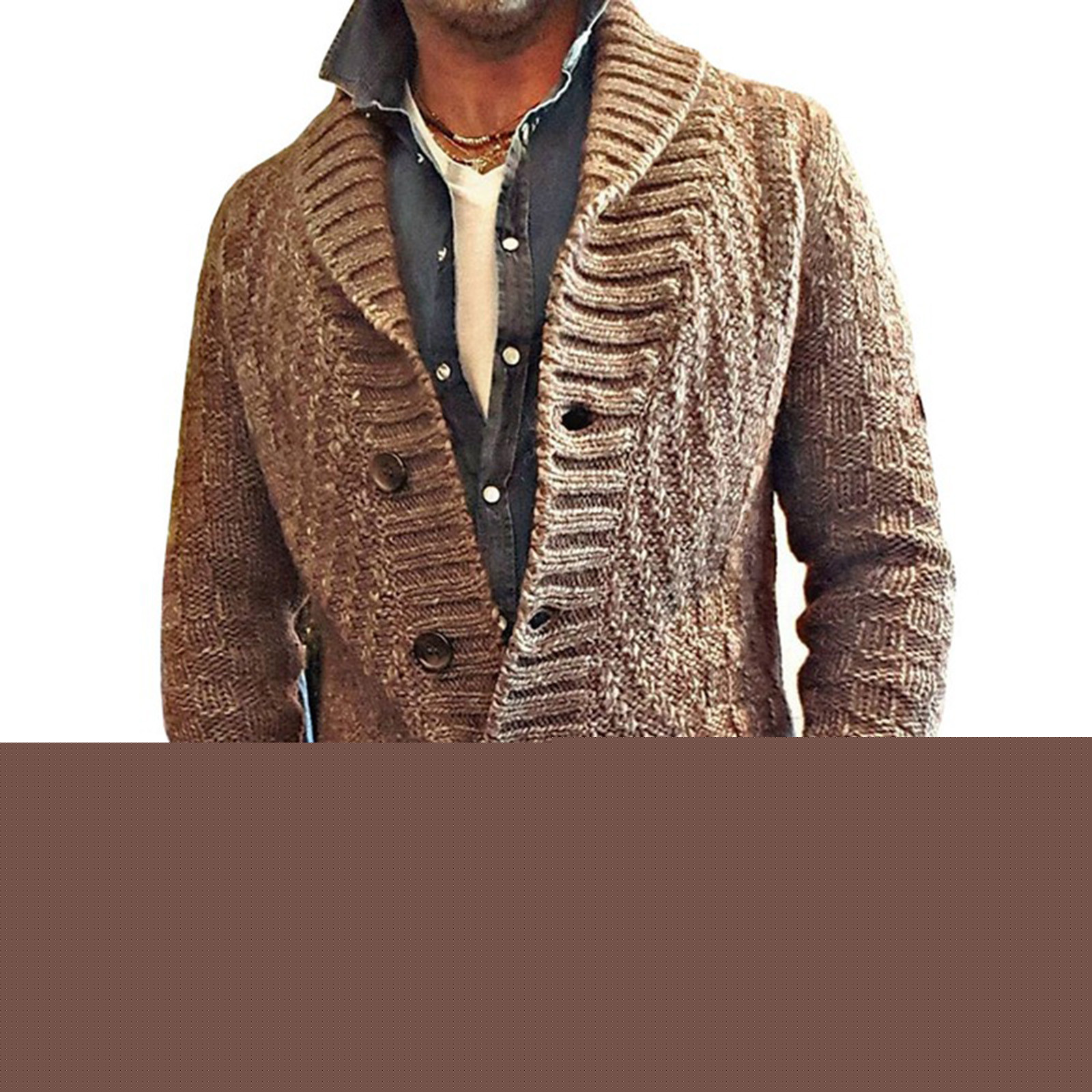 Mens Cable Knit Cardigan Sweater Shawl Collar Loose Fit Long Sleeve Casual Cardigans Knitwear Fashion Retro Button Down Henley Sweater Coat