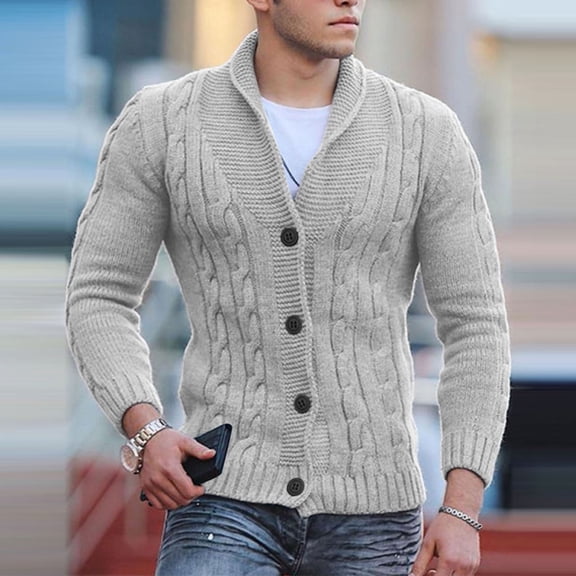 Mens Cable Knit Cardigan Sweater Shawl Collar Loose Fit Long Sleeve Casual Cardigans,Men's Casual Wool Blend Cardigan Sweaters Long Sleeve Shawl Collar Buttons Down Cable Knit Sweater