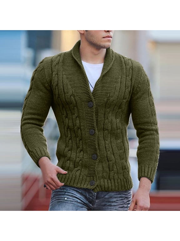 Mens Cable Knit Cardigan Sweater Shawl Collar Loose Fit Long Sleeve Casual Cardigans,Men's Casual Wool Blend Cardigan Sweaters Long Sleeve Shawl Collar Buttons Down Cable Knit Sweater