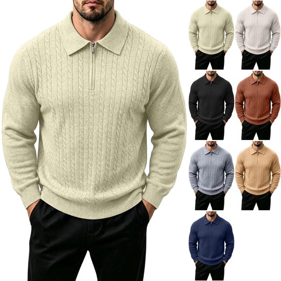 Mens Cable Knit Golf Sweater Long Sleeve Quarter Zip Pullover Fall Collared Shirts Thermal Warm Tops for Business Casual Tennis Workout, Army Green, 3XL