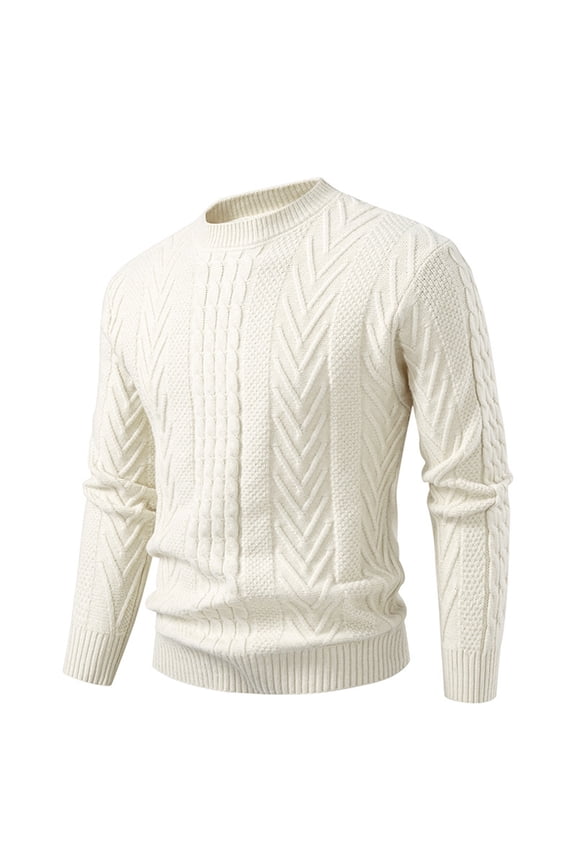 Mens Cable Knit Sweater Casual Long Leeve Crewneck Pullover Sweaters Twist Textured Fisherman Sweater