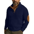 thumbnail image 1 of Mens Cable Knit Sweater with Brown Leather Elbow Patches and Four Button Placket Navy 2XL, 1 of 4