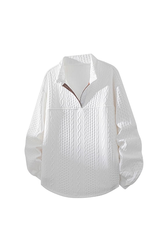 Mens Cable Knitted Pullover Sweater Casual Long Sleeve Stand Collar Half Button Twisted Thermal Jacquard Sweaters White XXL