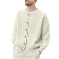 thumbnail image 1 of Mens Cable Knitted Sweater Long Sleeve Crew Neck Cardigan Sweaters Button Down Knitted Jackets for Casual and Formal Outfits Beige XL, 1 of 4