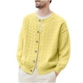 thumbnail image 1 of Mens Cable Knitted Sweater Long Sleeve Crew Neck Cardigan Sweaters Button Down Knitted Jackets for Casual and Formal Outfits Yellow 3XL, 1 of 4