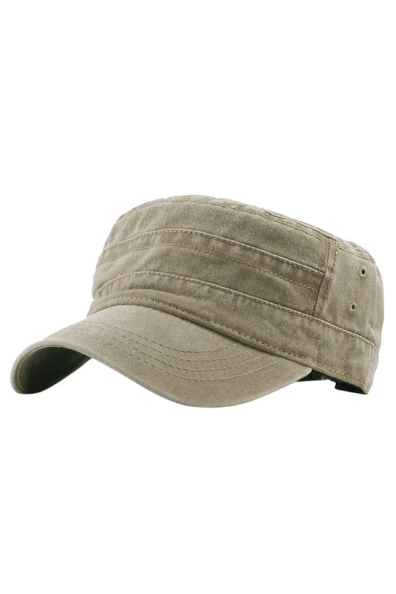 Mens Cadet Army Cap Vintage Washed Distressed Flat Top Military Sunshade Outdoor Sport Hat for Unisex