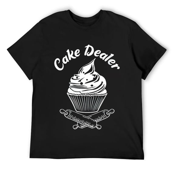 Mens Cake Dealer Funny Cupcake Baker Baking Love Kitchen Gift Round Neck T-Shirt Black
