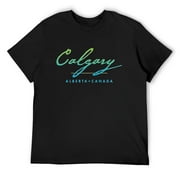 Mens Calgary Alberta Canada (Cowtown) Typographic Design Short Sleeve T-Shirt Black Small