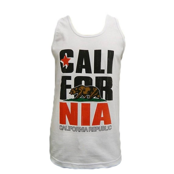 Mens California Republic Bear Logo Tank Top - White - Medium