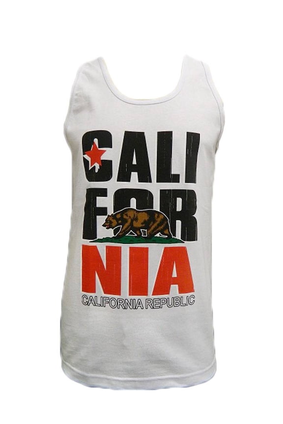 Mens California Republic Bear Logo Tank Top - White - Medium