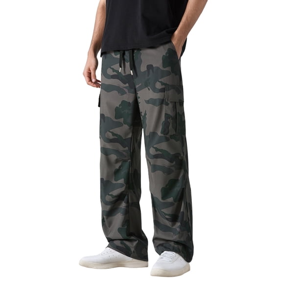 Mens Camo Cargo Pant Fall Winter Combat Military Casual Streetwear Drawstring Trousers CE2 Pant