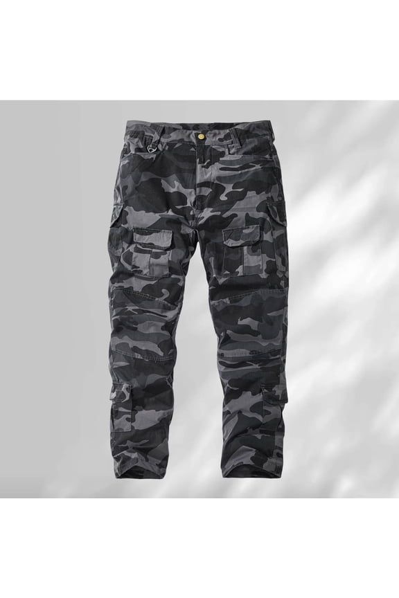 Mens Camo Cargo Pants Slim Fit Stretchy Blend Straight Leg Hiking Work Trousers Grey 34