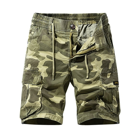 Mens Camo Cargo Shorts, Blue Pattern, Multi - Pockets, Summer Hiking & Outdoor Use