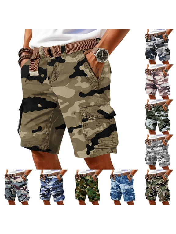 Mens Camo Cargo Shorts Wild Outdoor - Cotton Relaxed Fit Utility Multi-Pocket Shorts Featuring Relaxed Fit Cuts Gray M