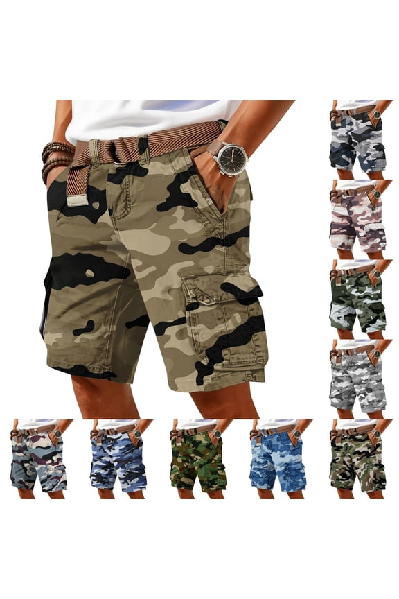 Mens Camo Cargo Shorts Wild Outdoor - Cotton Relaxed Fit Utility Multi-Pocket Shorts Featuring Relaxed Fit Cuts Green M