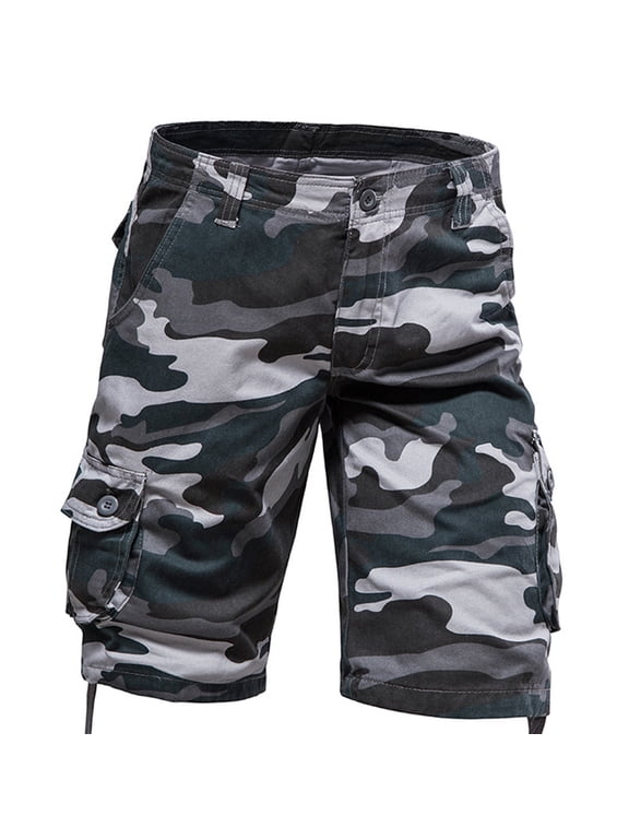 Mens Camo Cargo Shorts Wild Outdoor - Relaxed Fit Utility Multi-Pocket Shorts Blue 42
