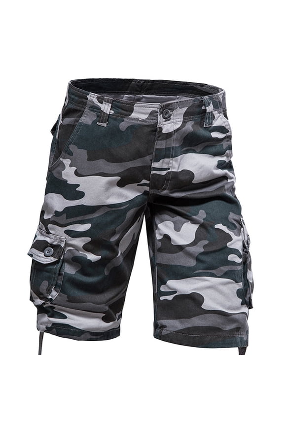 Mens Camo Cargo Shorts Wild Outdoor - Relaxed Fit Utility Multi-Pocket Shorts Blue 44