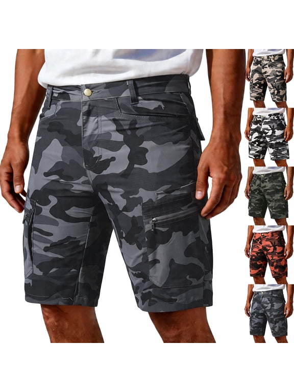 Mens Camo Cargo Shorts Wild Outdoor - Relaxed Fit Utility Multi-Pocket Shorts