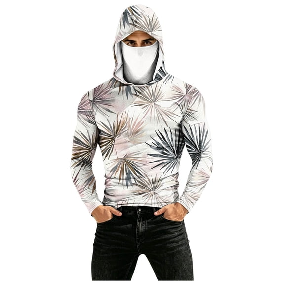 Mens Camo Hooded Sun Shirts UV Protection Long Sleeve USA Printed Rash Guard with Face Mask UPF 50+