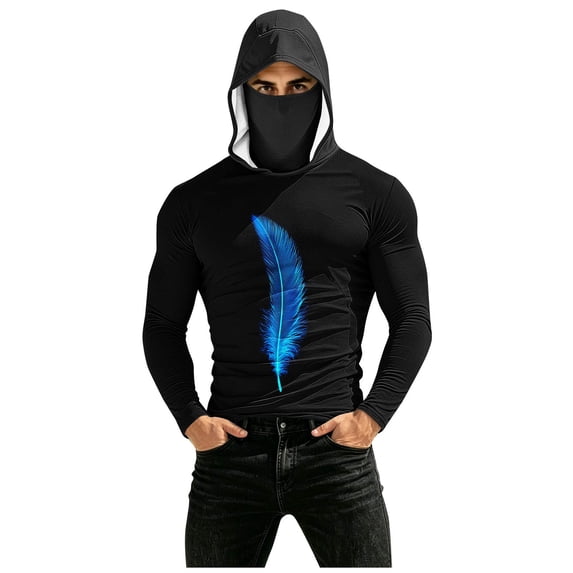 Mens Camo Hooded Sun Shirts UV Protection Long Sleeve USA Printed Rash Guard with Face Mask UPF 50+
