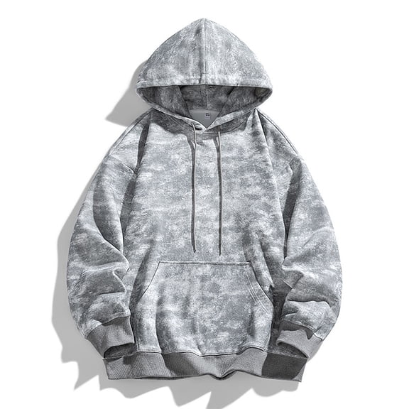 Mens Camo Hoodies Maple Leaf Print Oversized Hooded Sweatshirt Pullover Sweatshirts Long Sleeve with Pocket Grey L