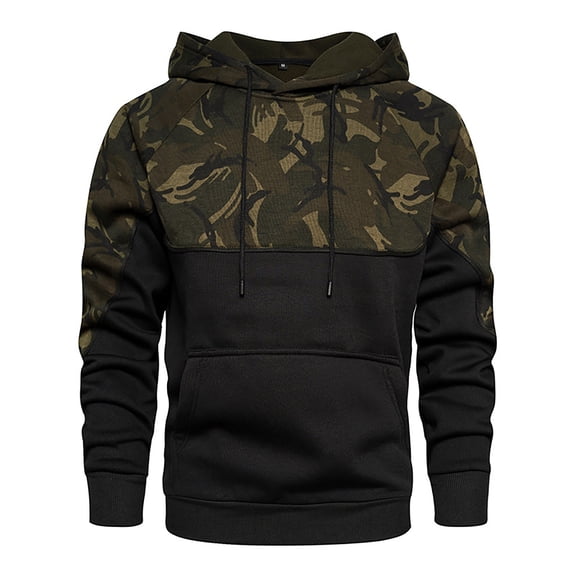Mens Camo Hoodies Pullover Oversized Color Block Hooded Sweatshirts Military Combat Adjustable Drawstring Fall Winter Warm Camouflage Hoodie Size-S