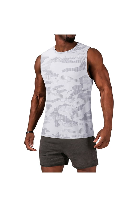 Mens Camo Muscle Tank Tops Sleeveless Gym Bodybuilding Workout Cool Shirts White M