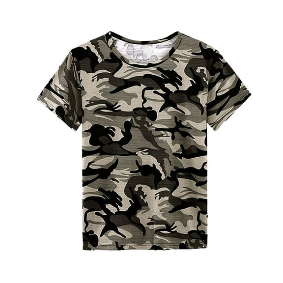 Mens Camo Shirts Quick Dry Lightweight Crew Neck Short Sleeve Tops Hunting Training Workout Tshirts Grey XL