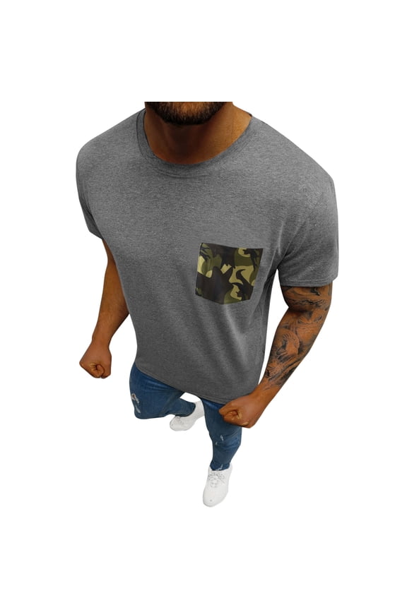 Mens Camo Shirts Quick Dry Short Sleeve Crew Neck T Shirt Lightweight Workout Casual Pullover Tee Shirt Grey L