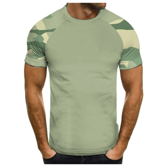 Mens Camo Shirts Short Sleeve Button T Shirt Quick Dry Crew Neck Patterned Base Shirt Mint Green M