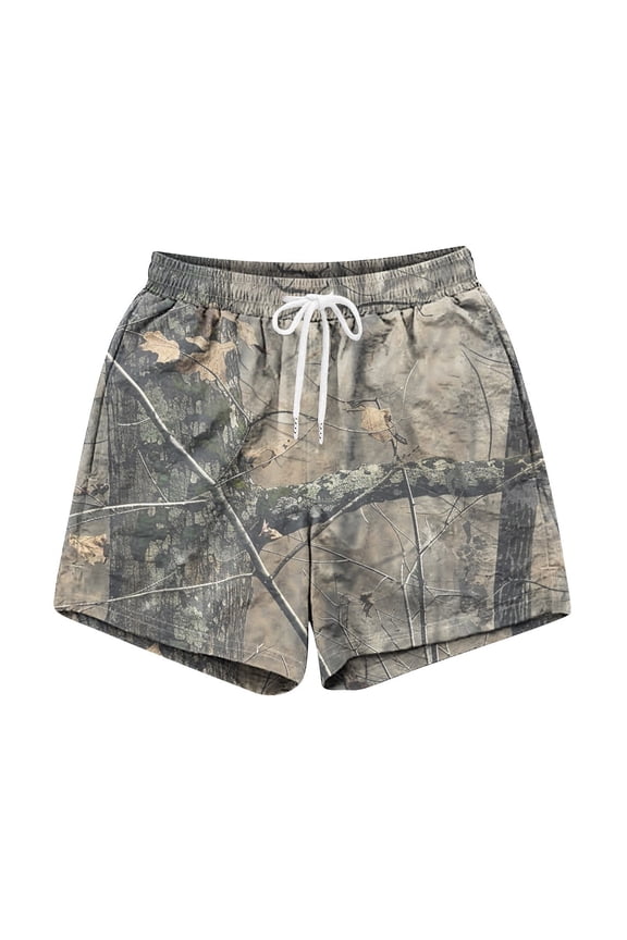 Mens Camo Shorts Maple Leaf Print Baggy Drawstring Elastic High Waisted Graphic Workout Sweat Shorts with Pockets Khaki M