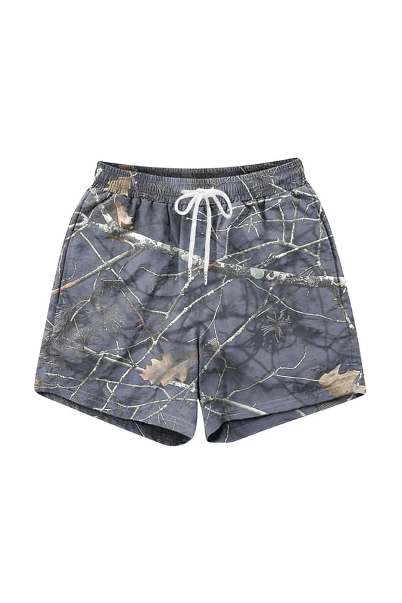 Mens Camo Shorts Maple Leaf Print Baggy Drawstring Elastic High Waisted Graphic Workout Sweat Shorts with Pockets Navy 3XL