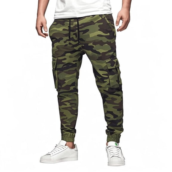 Mens Camo Sweatpants Drawstring Elastic Waist Baggy Joggers Athletic Workout Cargo Sweatpants with Pockets